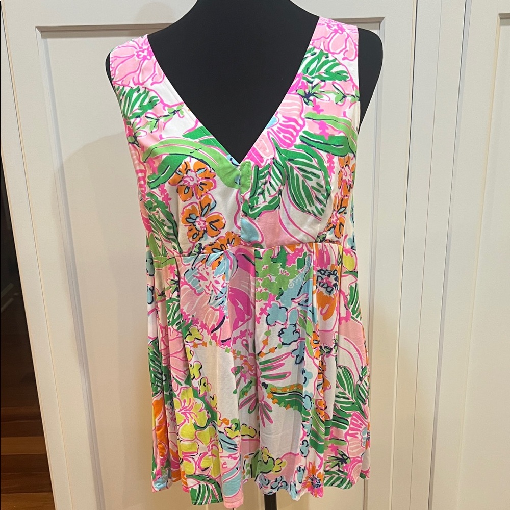 Lilly Pulitzer Pink, Green & Orange Tropical V-Neck Tank Top